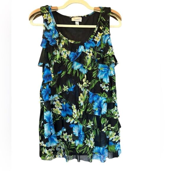 Dress Barn Tops - Dress Barn Vintage Black Floral Tiered Ruffle Y2K FairycoreTank 2X